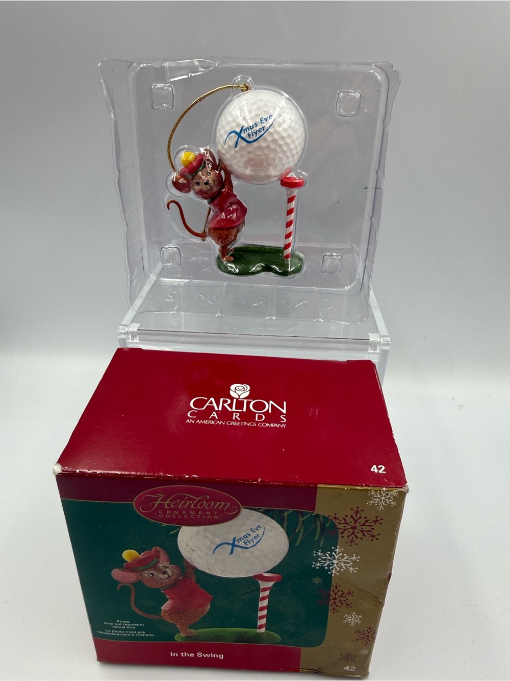 Carlton Cards Red Mouse Golfer Ornament with Green Base and White Golf Ball